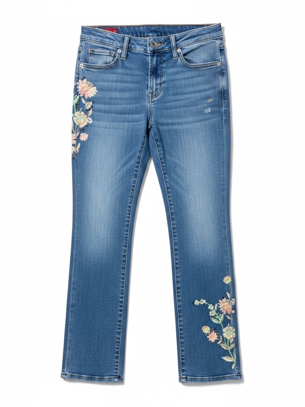 Lucky Brand Blue Floral Straight Leg Jeans Sweet Mid Rise size 0/25